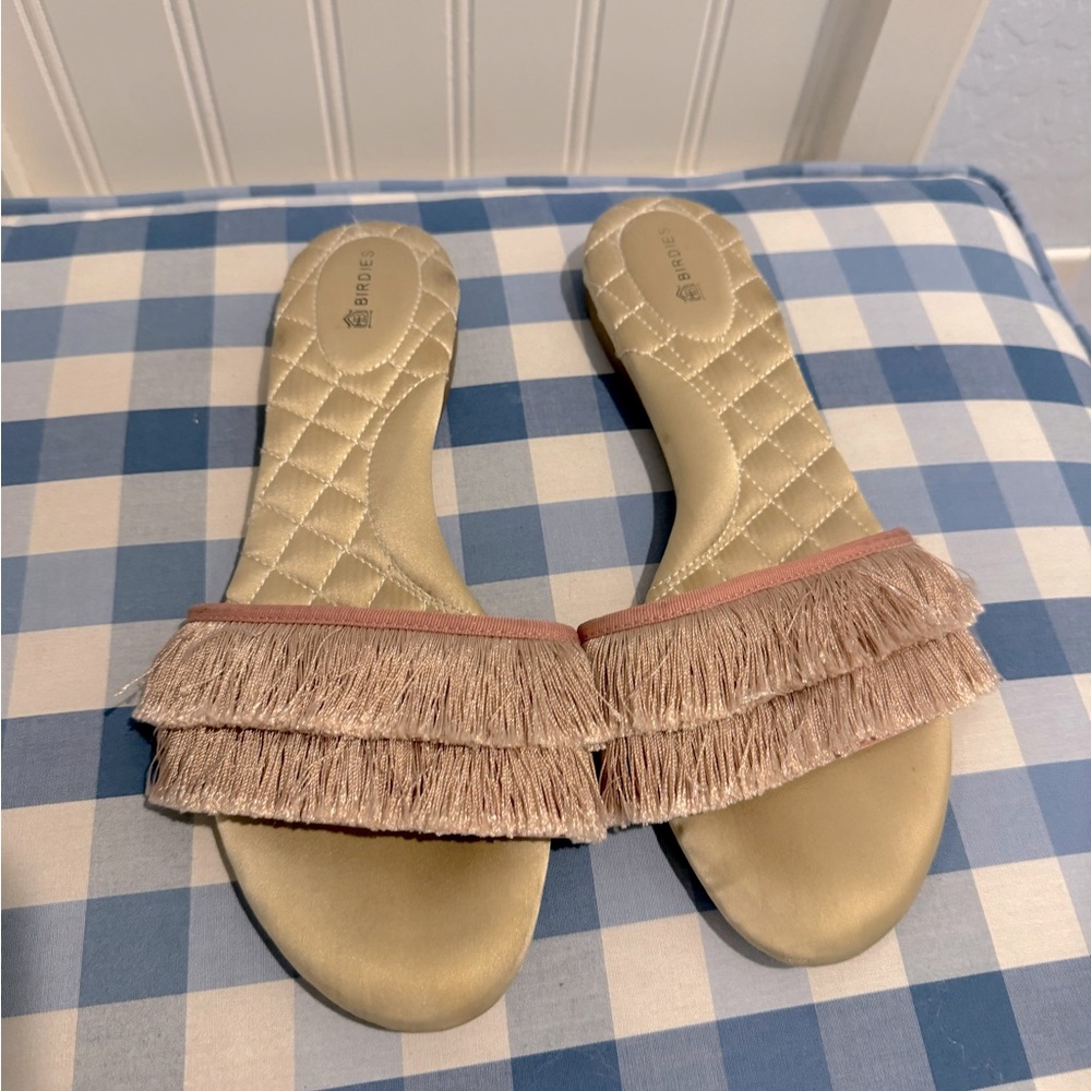 Birdies blush fringe slippers/shoes